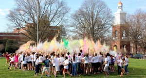 College students participate in Holi, the Hindu festival of colors celebrating the arrival of spring, Fredericksburg, Virginia