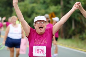 The finish line at the Women's Four Miler, Virginia's largest women's footrace benefiting breast cancer research, Charottesville, Virginia